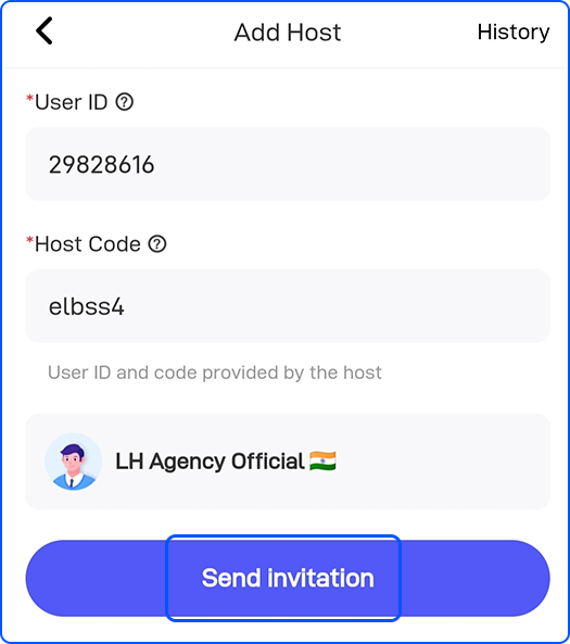 Send Invitation to host