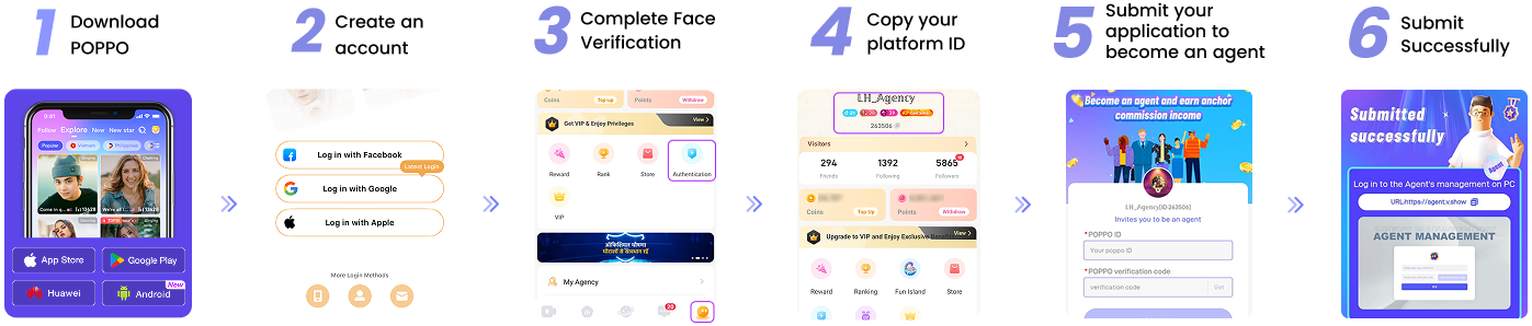 Poppo Agency registration successful screenshot